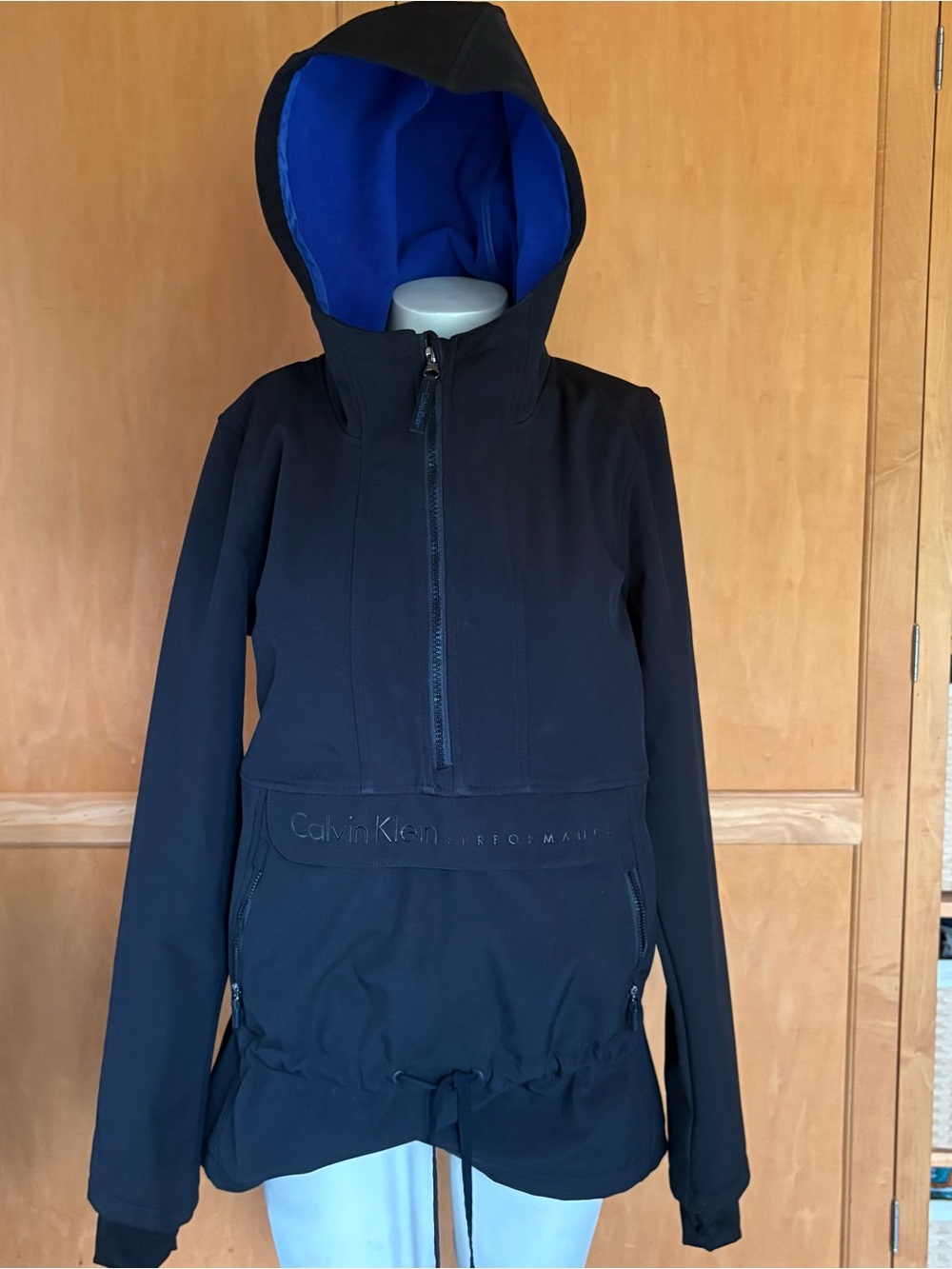 Calvin Klein Black Rain Anorak with Blue Hood Lining